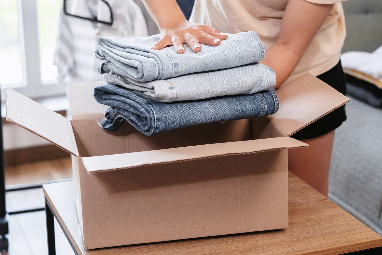 packing jeans in boxes